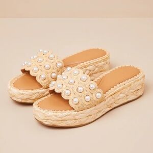 Dolce Vita Caper Pearl Natural Raffia Espadrille Platform Slide Sandals Size 8